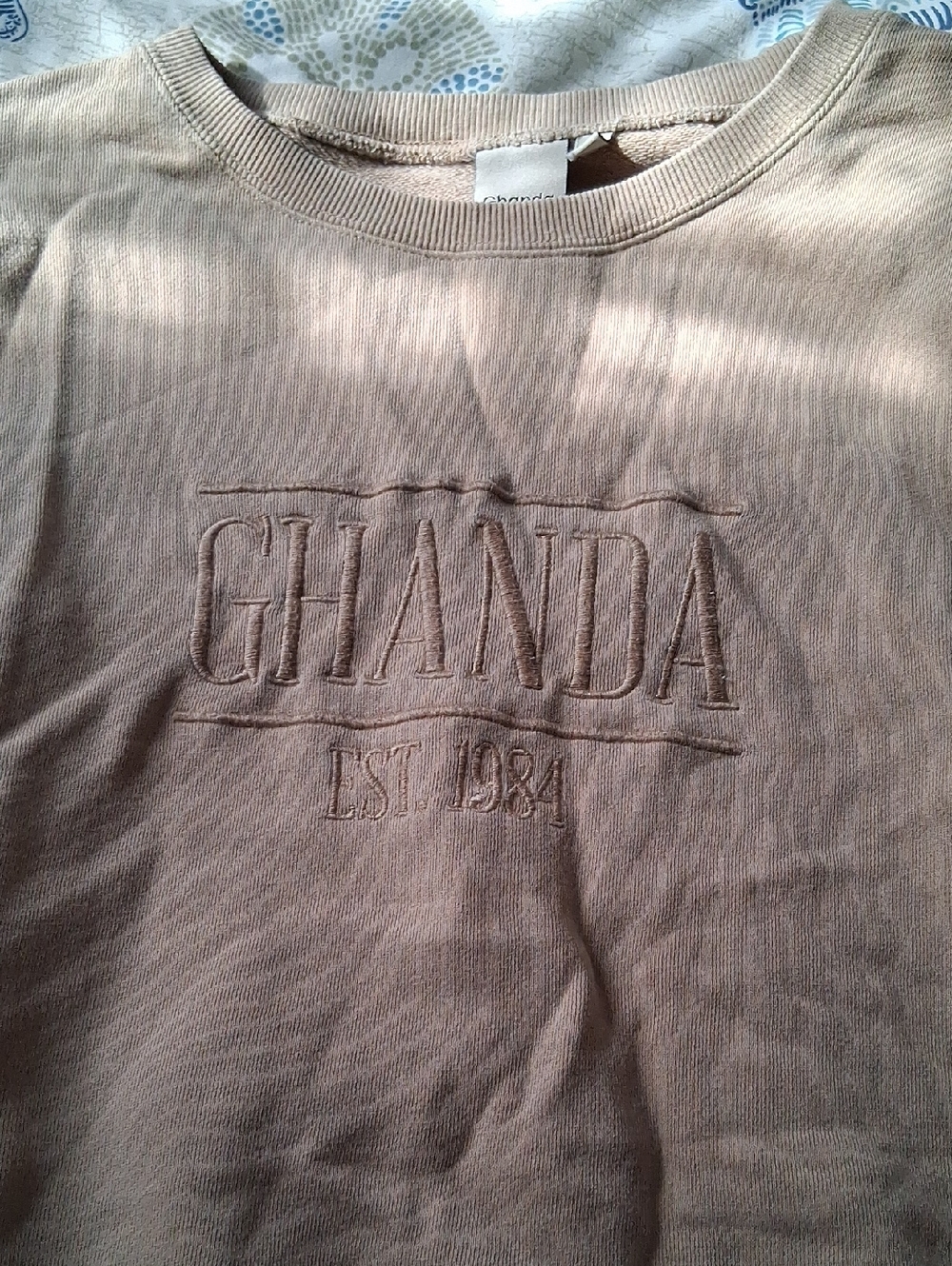 GHANDA Embroidered Logo Sweatshirt in Beige